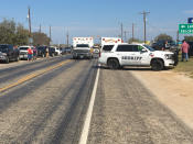 <p>Police cars are seen in Sutherland Springs, Texas, Nov. 5, 2017, in this picture obtained via social media. (Max Massey/ KSAT 12/via Reuters) </p>