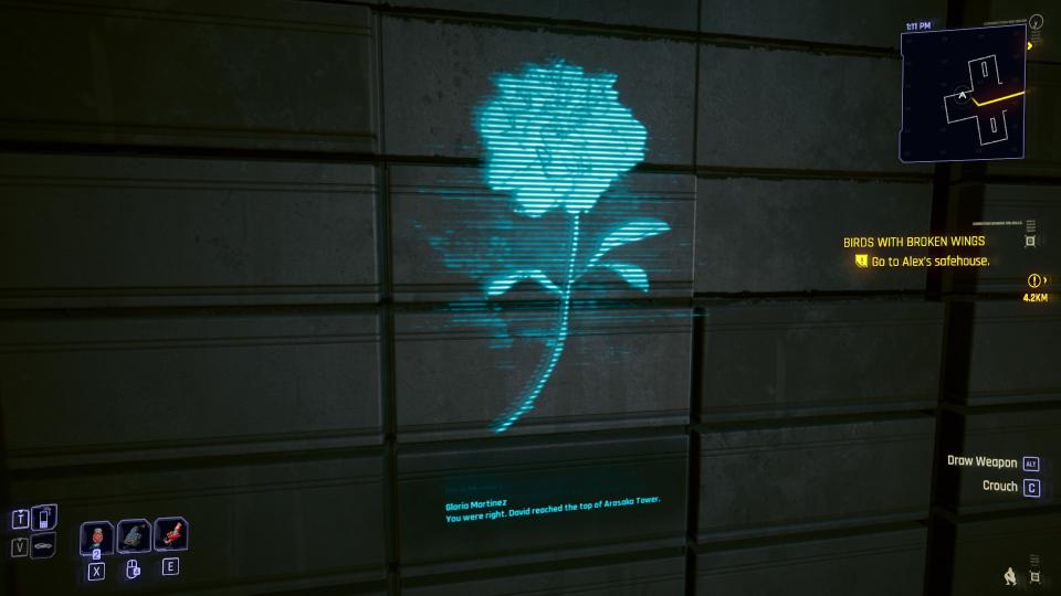 A memorial in Cyberpunk 2077 that reads: 