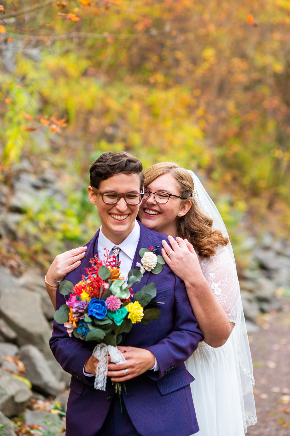 They exchanged vows at the base of Stratton Falls in Roxbury, New York. (Photo: <a href="https://denuevaphoto.com/" target="_blank">De Nueva Photography </a>)