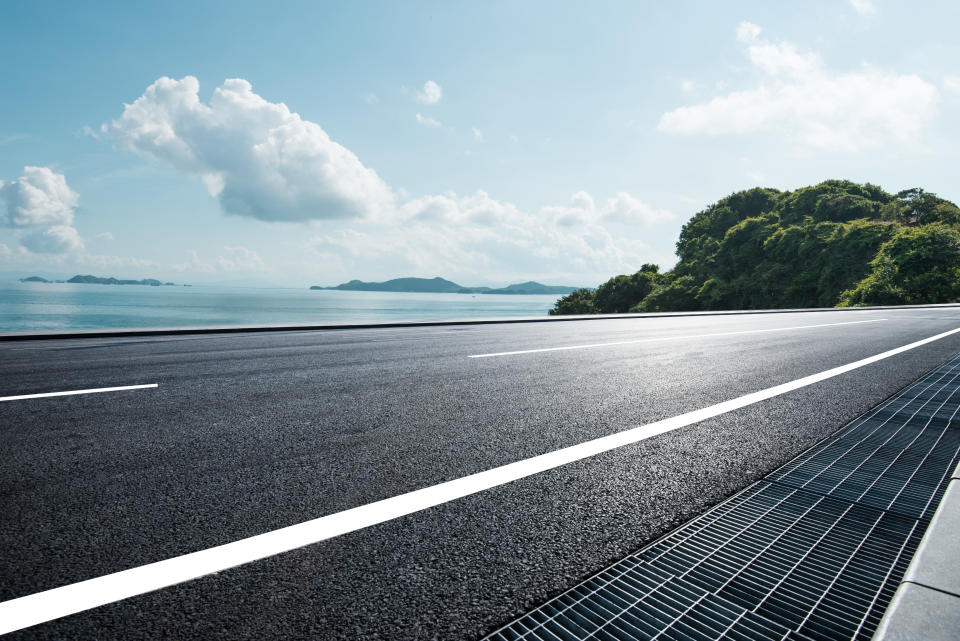 A coastline road in the summer.