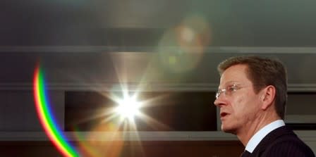 File photo of German Foreign Minister Guido Westerwelle speaking during a news conference in Berlin, April 4, 2011. REUTERS/Thomas Peter/Files