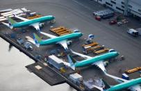 FILE PHOTO: An aerial photo shows Boeing 737 MAX airplanes parked at the Boeing Factory in Renton