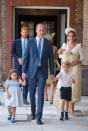 <p>The whole family (including Harry and Meghan in the back) turned out for <a href="https://www.elle.com/uk/life-and-culture/culture/a21702767/prince-louis-christening-date/" rel="nofollow noopener" target="_blank" data-ylk="slk:Prince Louis' christening" class="link ">Prince Louis' christening</a> at St James's Palace in July 2018.</p>