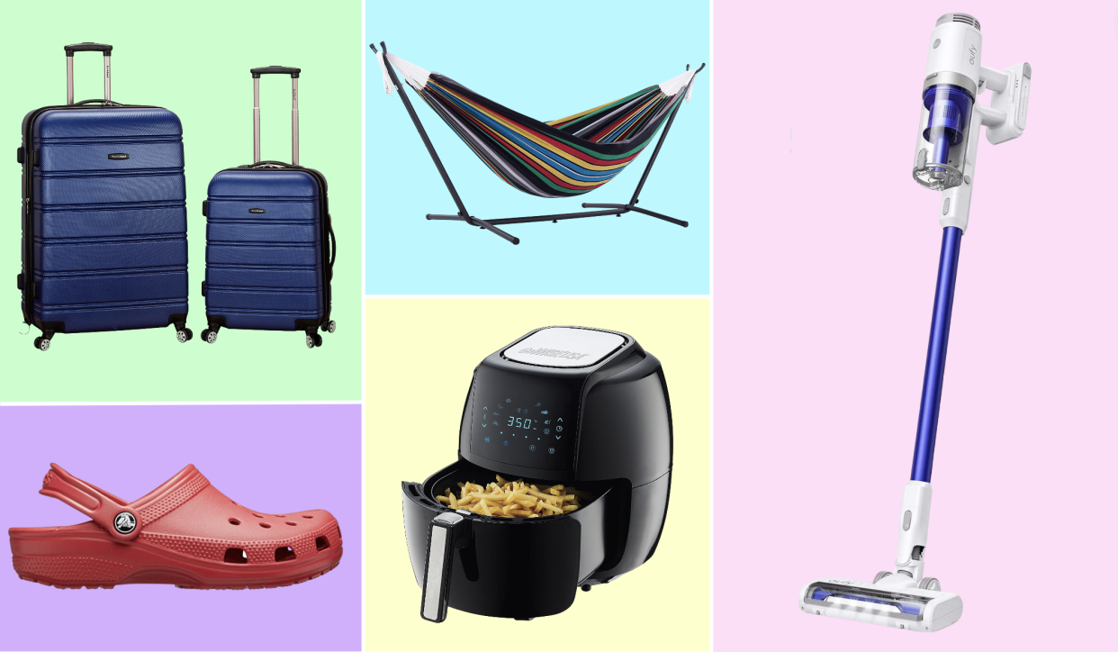 luggage set, hammock, stick vacuum, air fryer, crocs clog