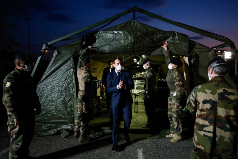 French President Macron visits a military field hospital in Mulhouse