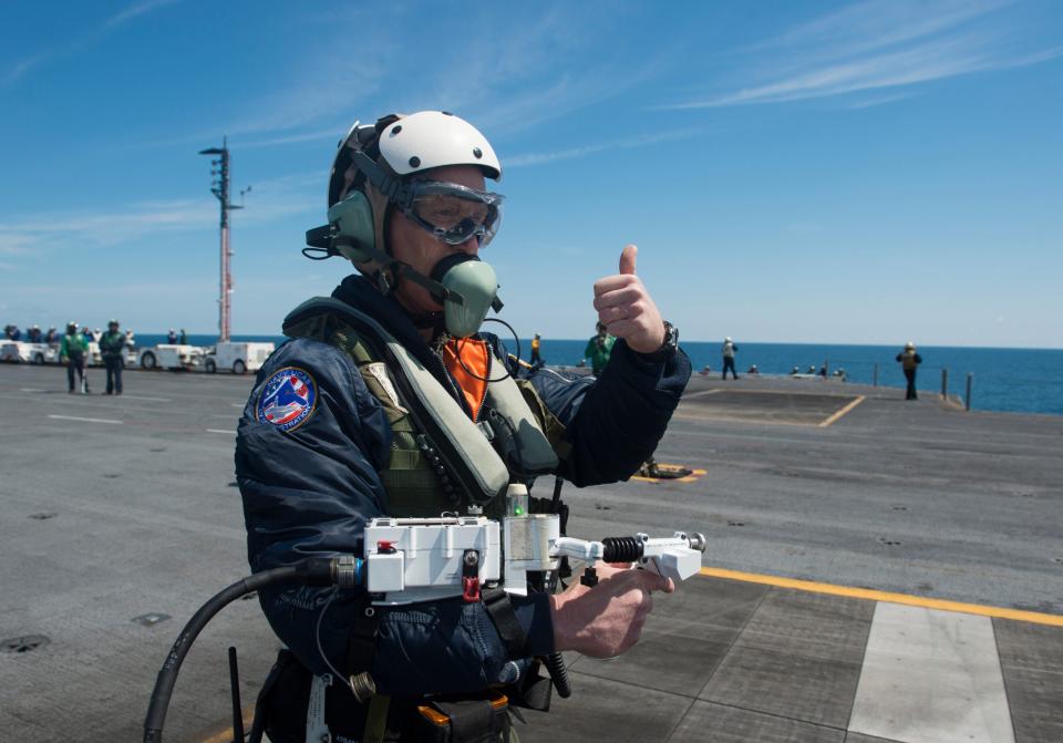 An example of the glove-like controller Northrop Grumman created to help get its X-47B drones around Navy carrier decks. <em>USN</em>