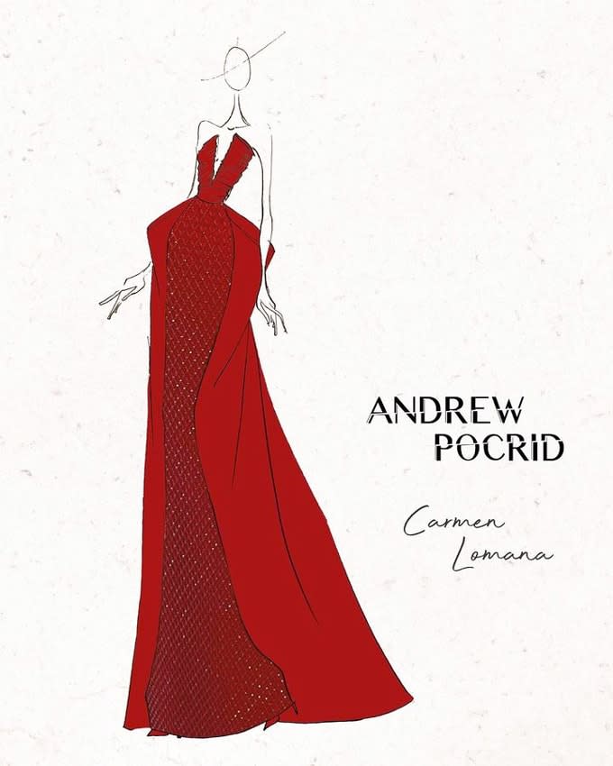 Andrew Pocrid boceto vestido Carmen Lomana