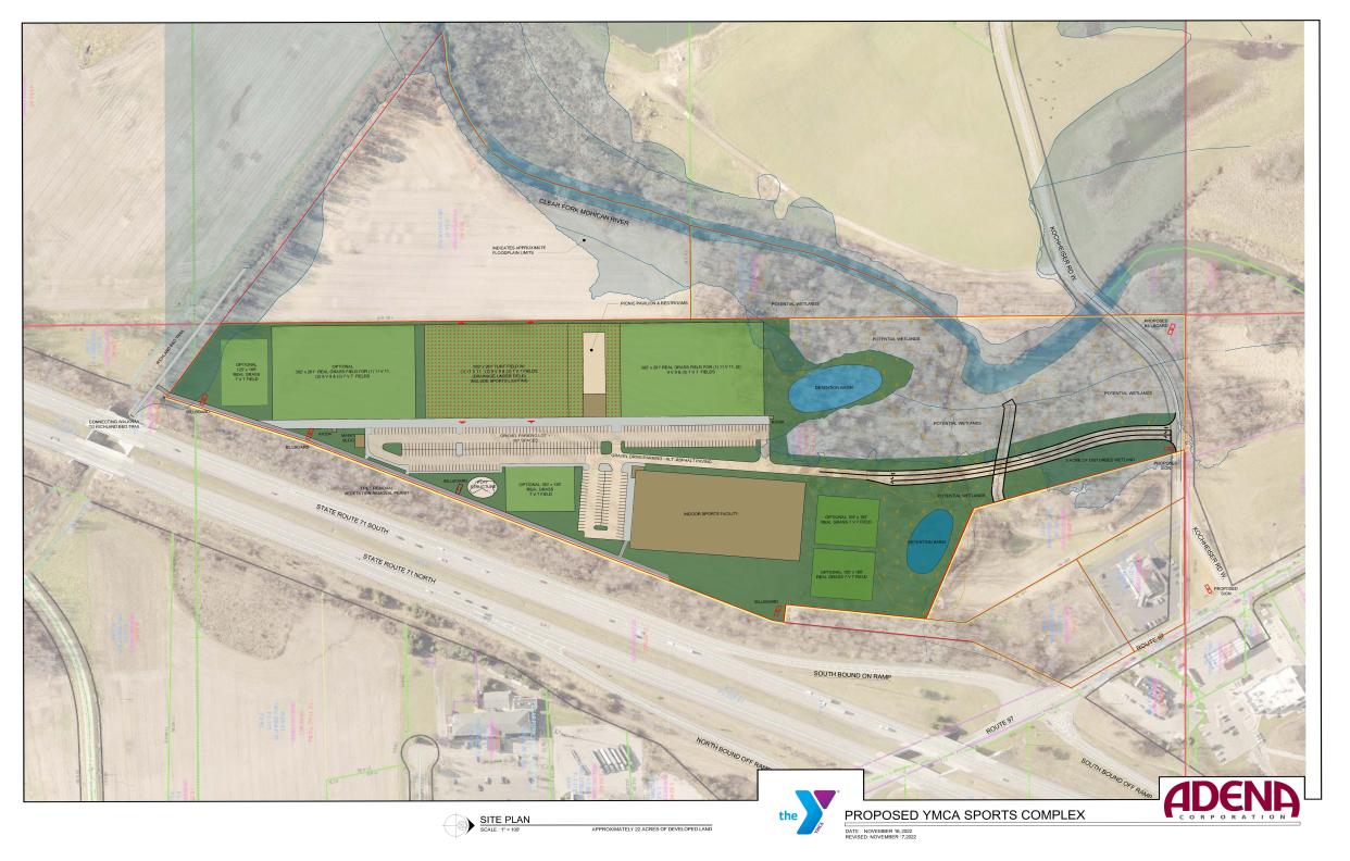 Site plans for the YMCA of North Central Ohio's indoor/outdoor sports complex near Bellville.