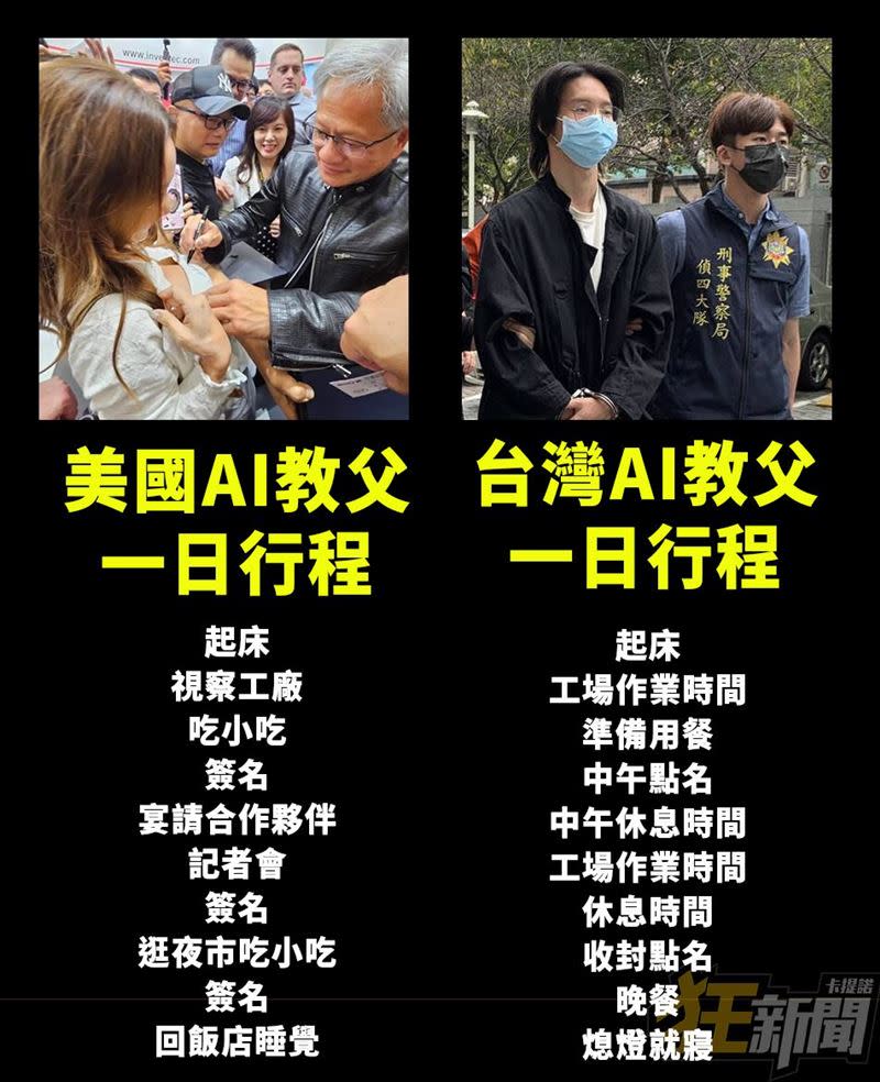 「美國、台灣AI教父」1日行程表。（圖／翻攝自「卡提諾狂新聞」臉書）