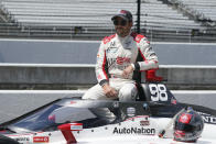 Marco Andretti poses for a photo during qualifications for the Indianapolis 500 auto race at Indianapolis Motor Speedway, Saturday, Aug. 15, 2020, in Indianapolis. (AP Photo/Darron Cummings)