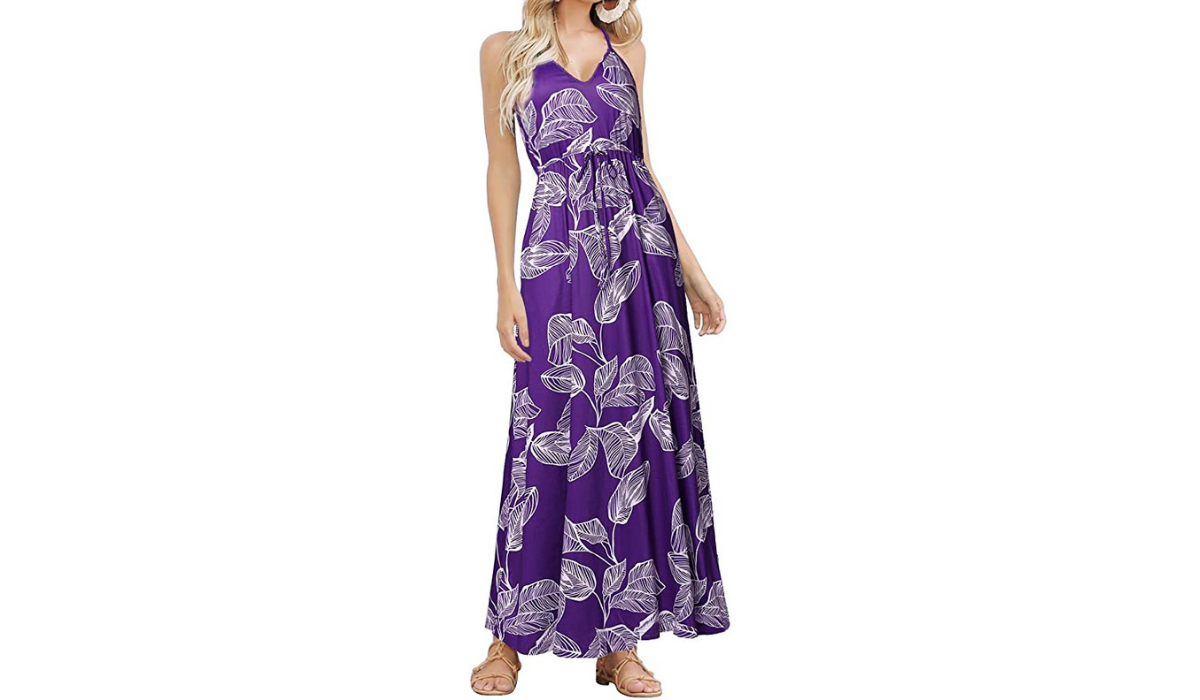 woman in a long purple dress