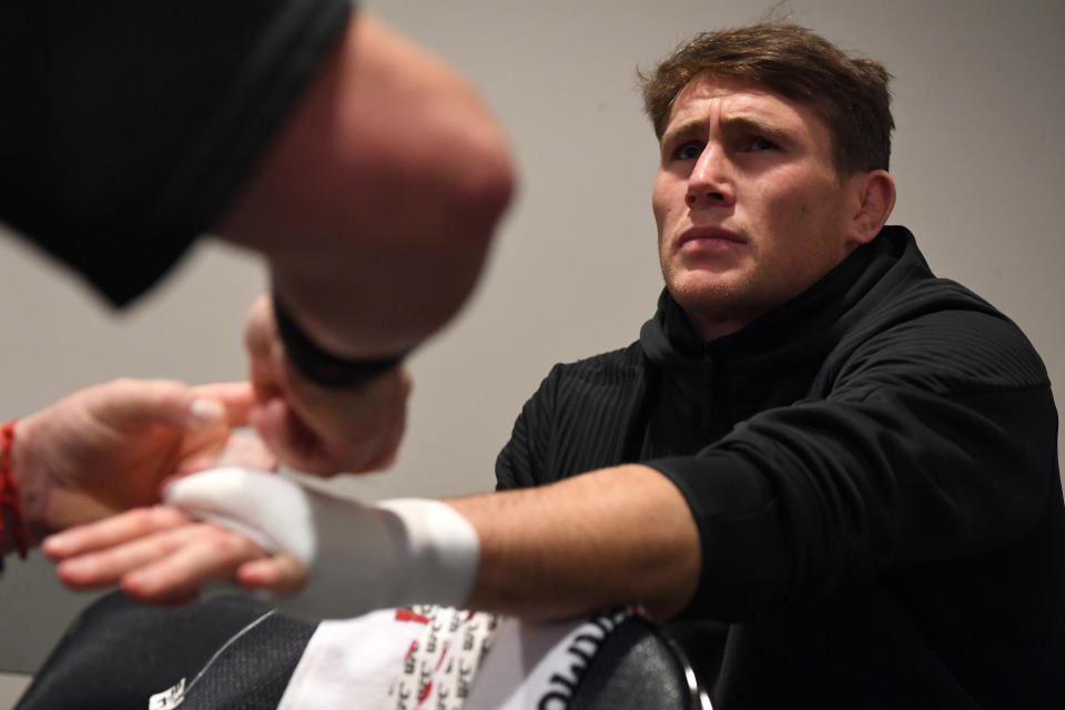 NEW YORK, NEW YORK - NOVEMBER 02: Darren Till of England has his hands wrapped backstage during the UFC 244 event at Madison Square Garden on November 02, 2019 in New York City. (Photo by Mike Roach/Zuffa LLC via Getty Images)