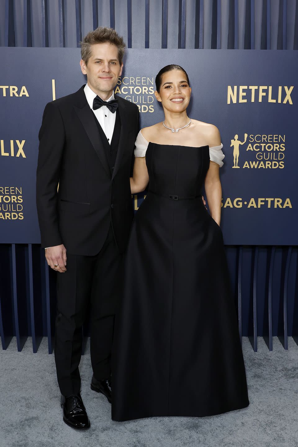 los angeles, california february 24 l r ryan piers williams and america ferrera attend the 30th annual screen actors guild awards at shrine auditorium and expo hall on february 24, 2024 in los angeles, california photo by frazer harrisongetty images