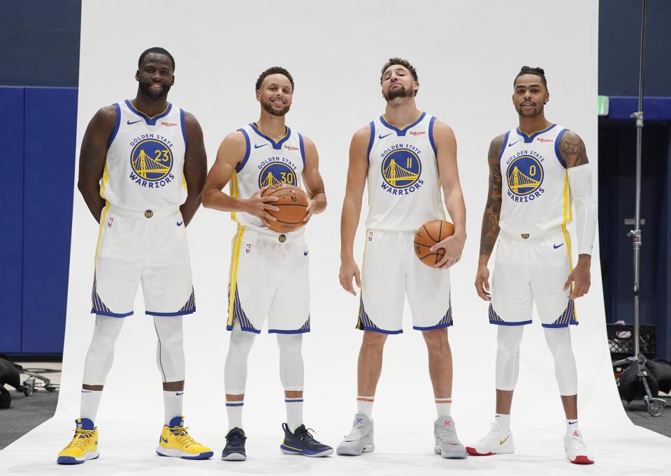 Will we see a lineup of Draymond Green, Stephen Curry, Klay Thompson and D'Angelo Russell this season? (Getty Images)