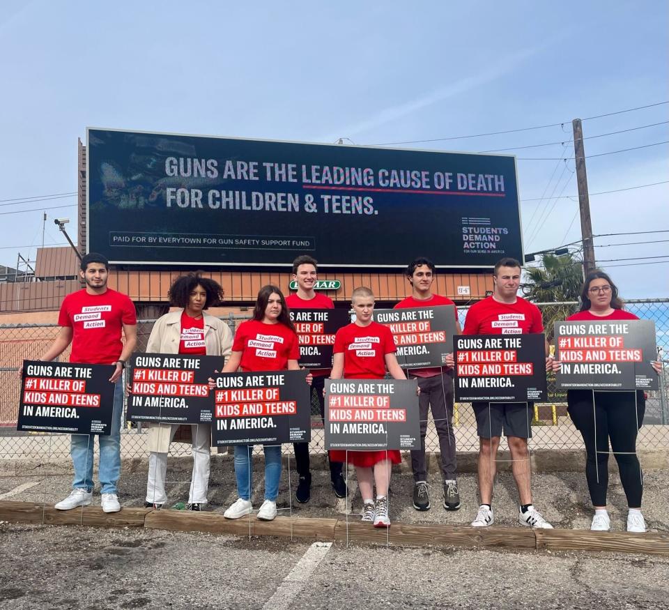 Sari Kaufman and other activists with Students Demand Action protest SHOT Show in Las Vegas on Jan. 15, 2023.