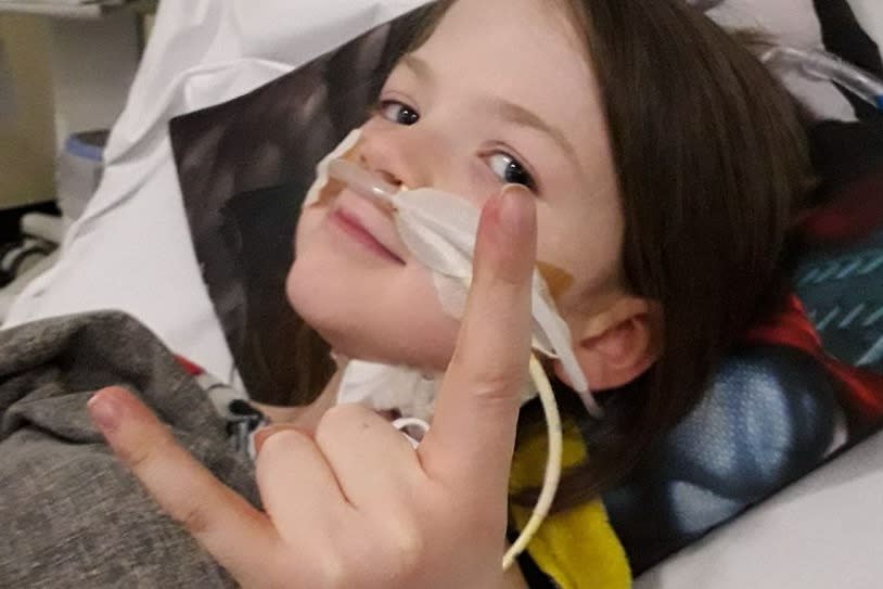 Kori Parkin-Stovell, eight, is critically ill in hospital (Picture: GoFundMe)