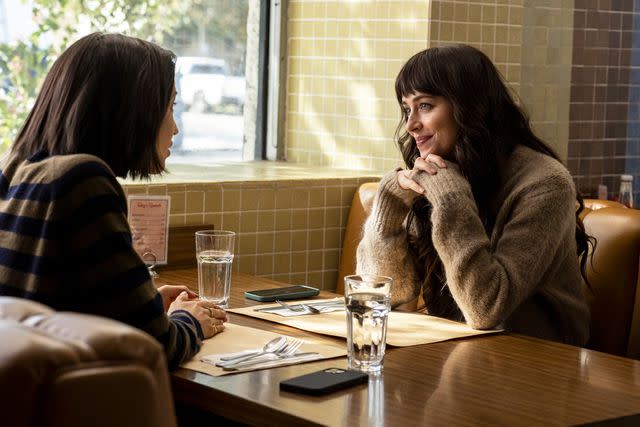 <p>Emily Knecht/Max</p> Sonoya Mizuno and Dakota Johnson in 'Am I Ok?,' 2024