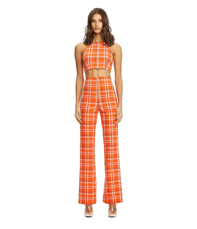 i am gia orange plaid pants