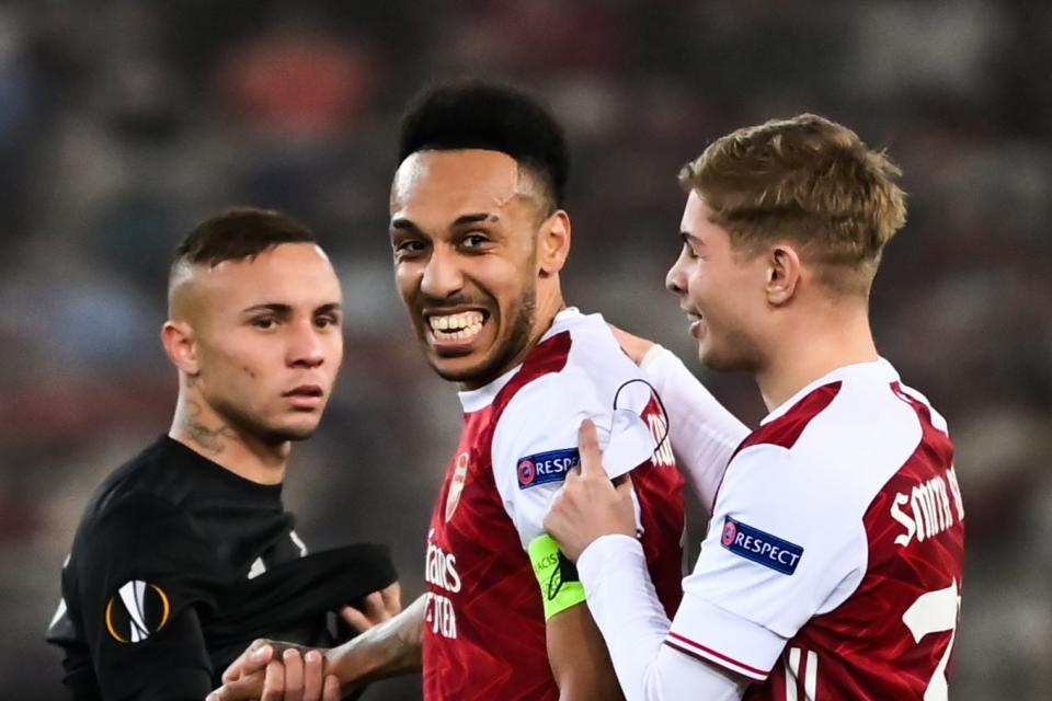 <p>Aubameyang fired the Gunners into the last 16</p> (AFP via Getty Images)