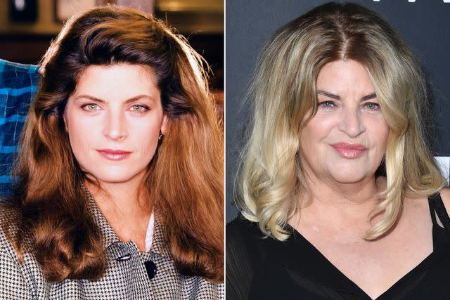 <p>NBCU Photo Bank/NBCUniversal via Getty; Steve Granitz/WireImage</p> Kirstie Alley on Cheers and in 2019