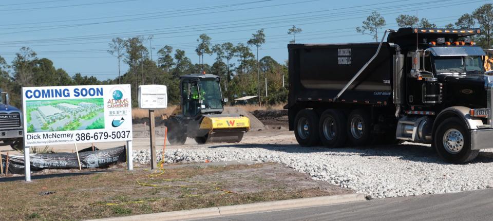 Construction is underway for a new industrial park at 2399 Mason Ave. in Daytona Beach on Tuesday, Feb. 27, 2024. The first of the three planned buildings is expected to be completed by September with the other two buildings due to be finished in the second and third quarters of 2025.