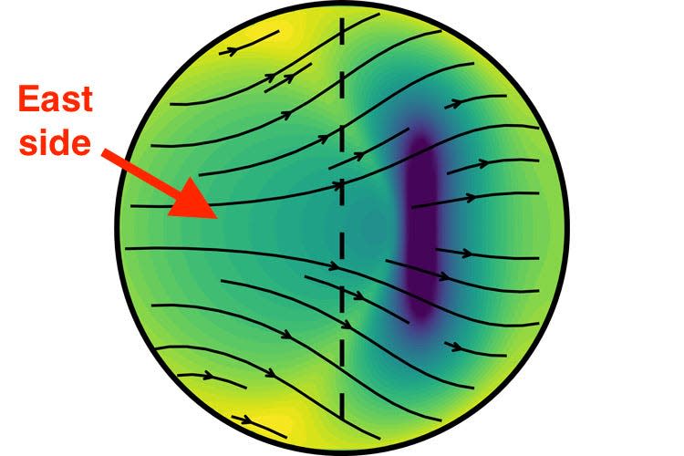 artist's illustration of iron crystal distribution earth's inner core