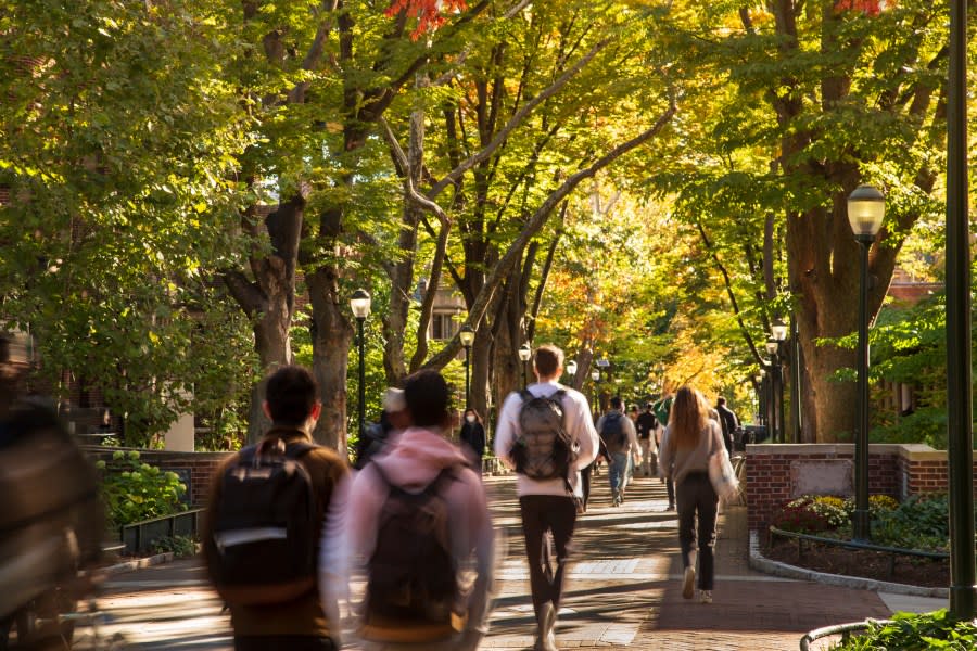 Locust Walk with students in fall, University of Pennsylvania, University City area, Philadelphia, PA, USA