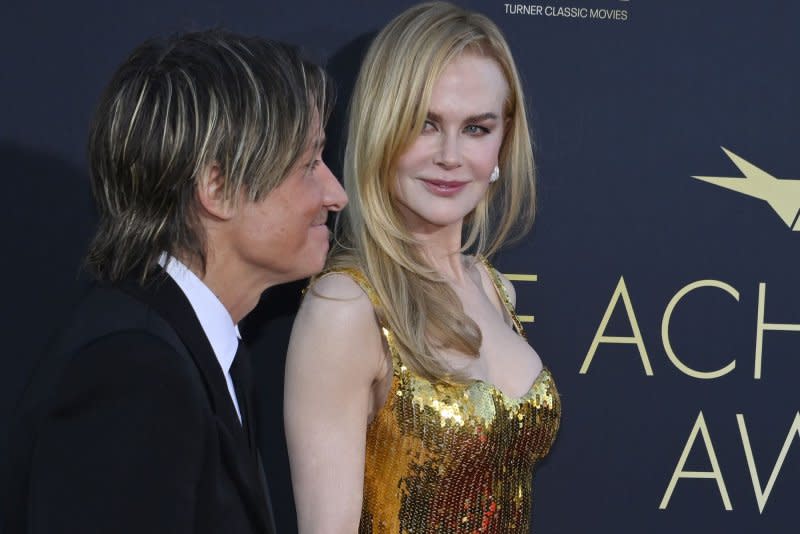 Nicole Kidman and Keith Urban attend the AFI Lifetime Achievement Award tribute gala honoring Kidman at the Dolby Theatre in Los Angeles on Saturday. Photo by Jim Ruymen/UPI