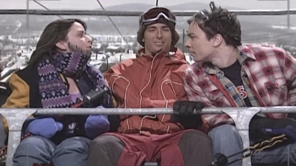 Rachel Dratch, Jonny Moseley, and Jimmy Fallon on SNL