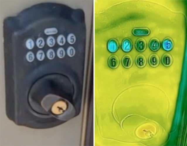 Thermal imaging technology used via a smartphone can even reveal PINs used on door locks. Photo: 7News