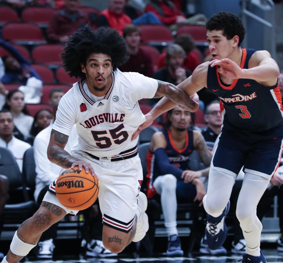 U of L's Skyy Clark (55) and his teammates are looking for their sixth win of the season.