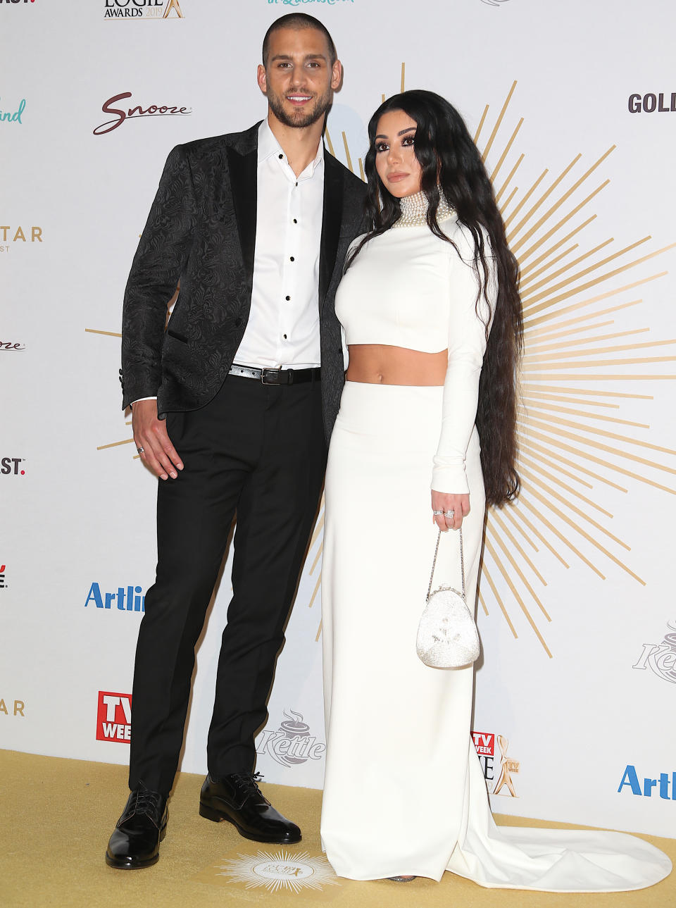 Martha Kalifatidis and Michael Brunelli arrive at the 61st Annual TV WEEK Logie Awards at The Star Gold Coast on June 30, 2019