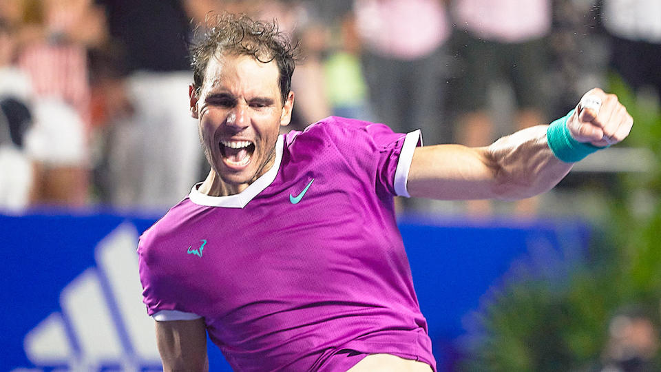 Pictured here, Rafael Nadal roars in delight after winning the Mexican Open title.