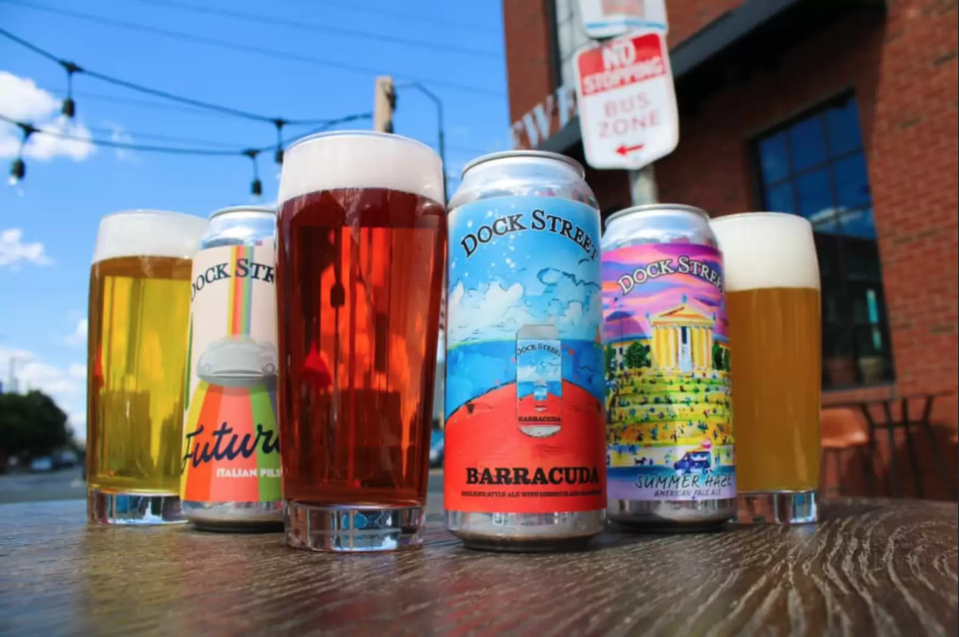 An assortment of beer from Dock Street Brewery in Philadelphia, which hit New Jersey shelves in April 2023.