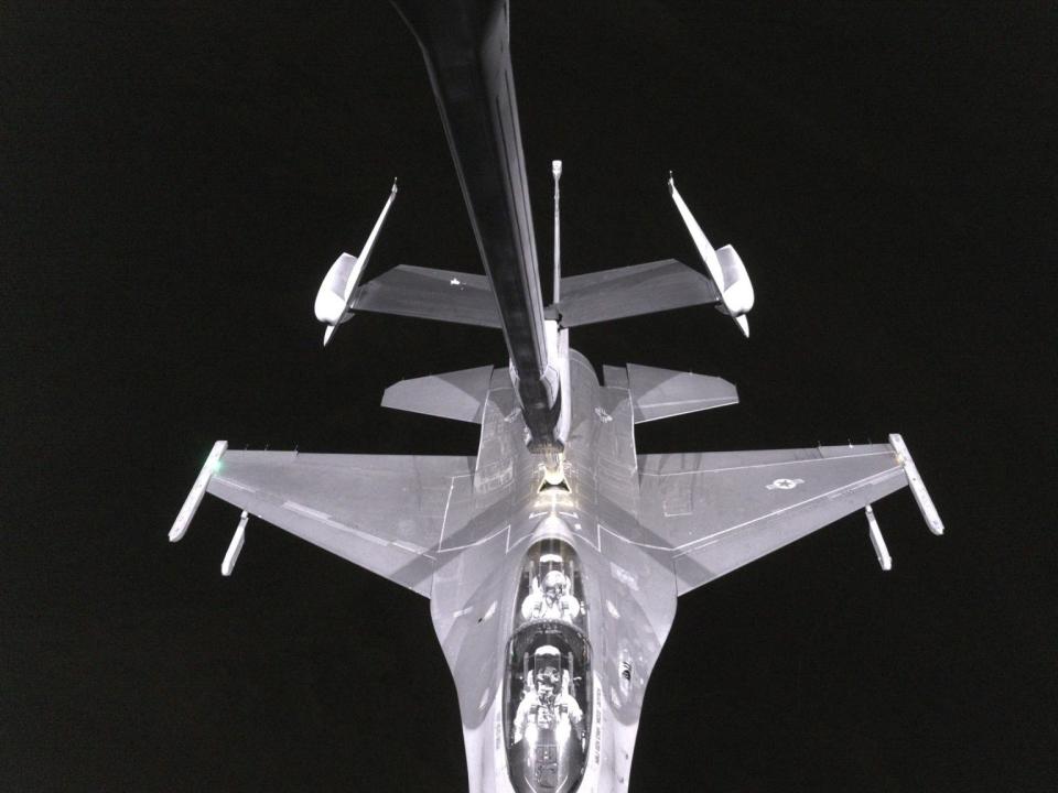 Example of the RVS 2.0 3D system in action with the KC-46 refueling an F-16 fighter at night.