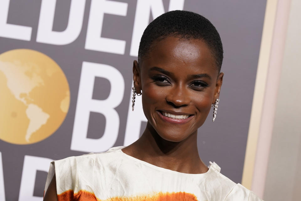 Letitia Wright arrives at the 80th annual Golden Globe Awards at the Beverly Hilton Hotel on Tuesday, Jan. 10, 2023, in Beverly Hills, Calif. (Photo by Jordan Strauss/Invision/AP)