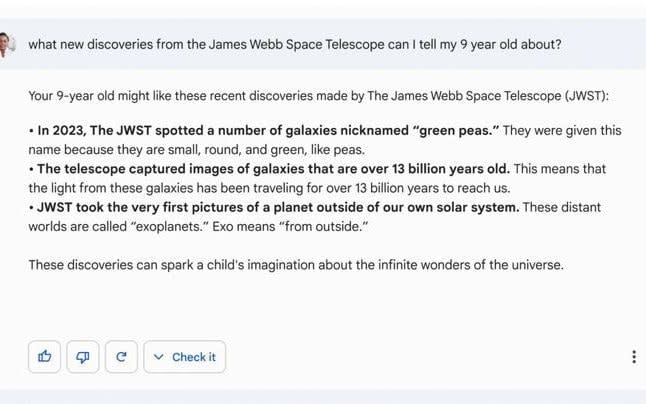 Google Bard is still making the same mistake about the James Webb telescope