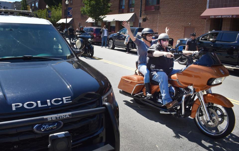 Motorcycles leave the Justice Center after the Noe verdict.