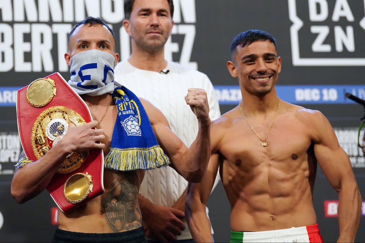 Title on the line: Josh Warrington defends his IBF featherweight title against Luis Alberto Lopez in Leeds  (PA)