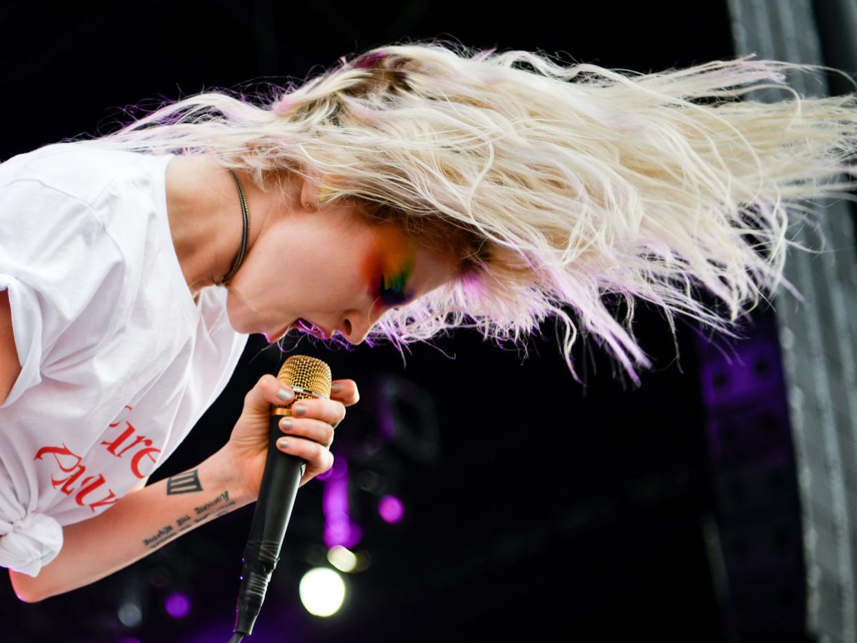 Paramore performs at the Bonnaroo Music and Arts Festival on June 8, 2018, in Manchester, Tennessee.