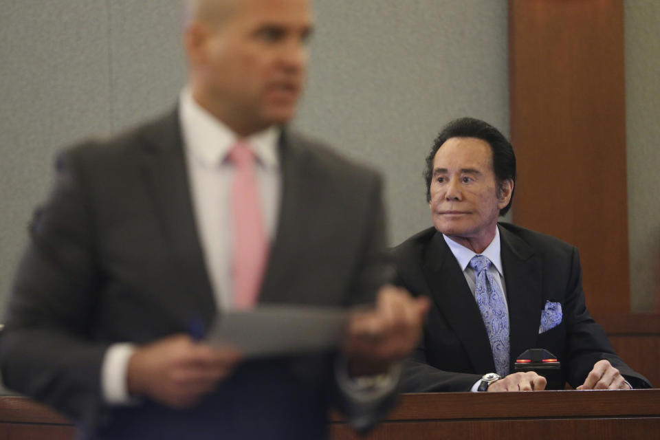 Wayne Newton takes the witness stand in the State of Nevada case against Weslie Martin, accused of burglarizing Newton's home, at the Regional Justice Center in Las Vegas, Tuesday, June 18, 2019. (Erik Verduzco/Las Vegas Review-Journal via AP)