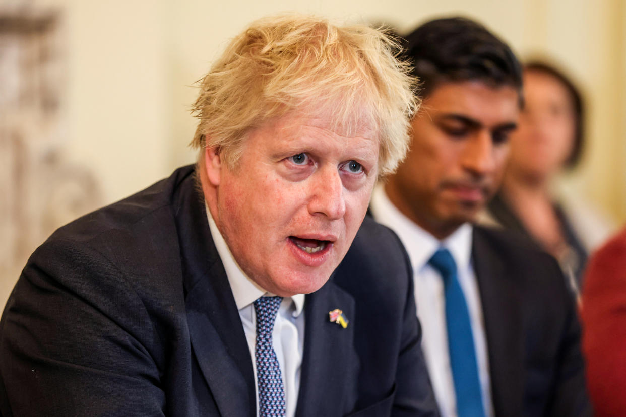 British Prime Minister Boris Johnson speaks during a cabinet meeting alongside Chancellor of the Exchequer Rishi Sunak in London on, May 17, 2022. (Hollie Adams / Bloomberg via Getty Images file)