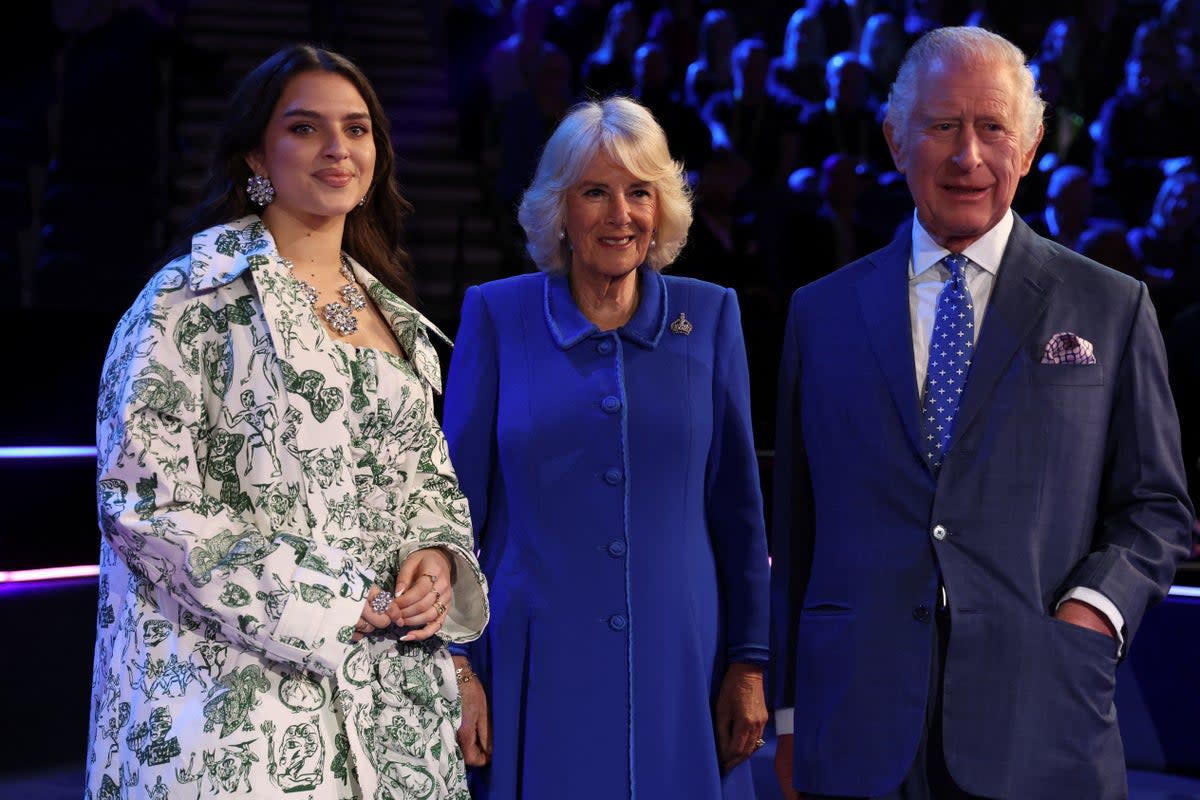 UK Eurovision contestant Mae Muller with the King and Queen Consort (PA Wire)