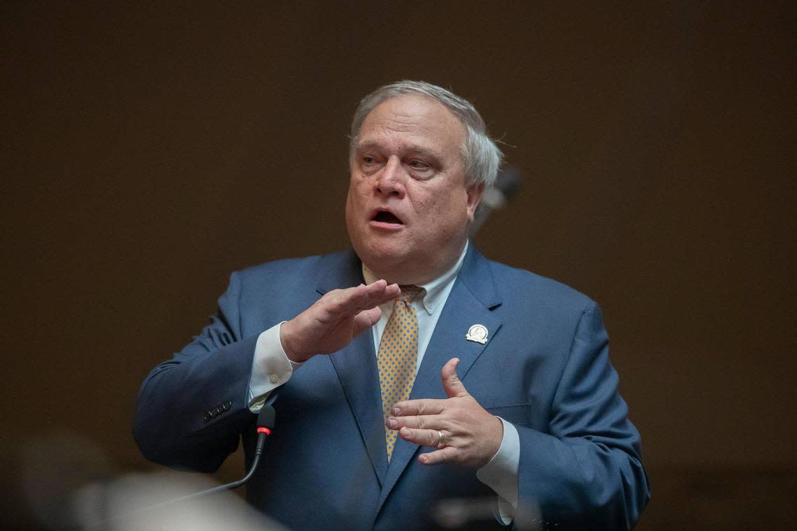 Kentucky Senate President Robert Stivers, R-Marchester, speaks during a special session of the state General Assembly, called by the governor to address massive flood damage in Eastern Kentucky, at the Kentucky state Capitol on Friday, Aug. 26, 2022.