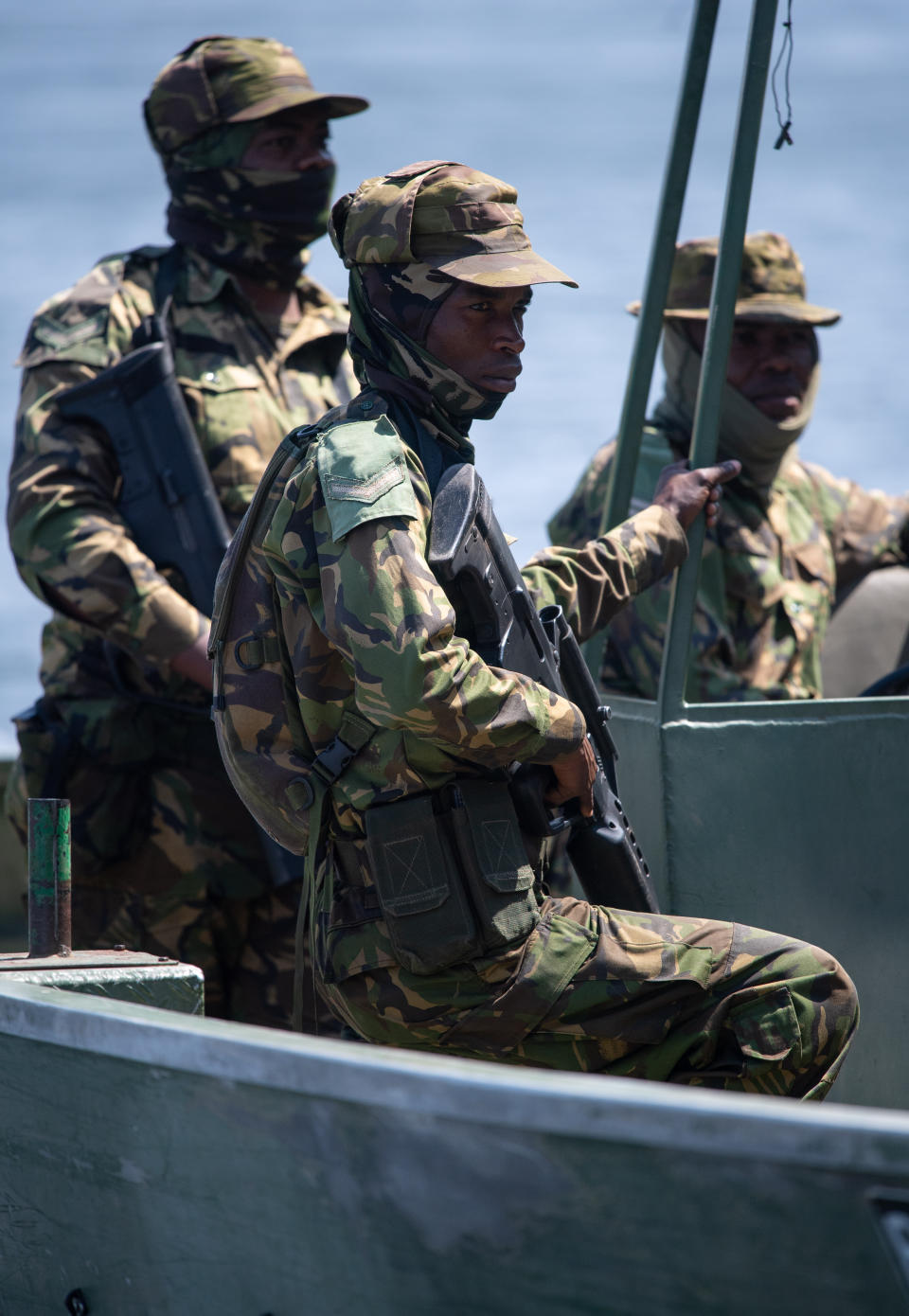 A Botswana Defence Force anti-poaching patrol, on the Chobe river in Kasane, Botswana, on day four of the royal tour of Africa.