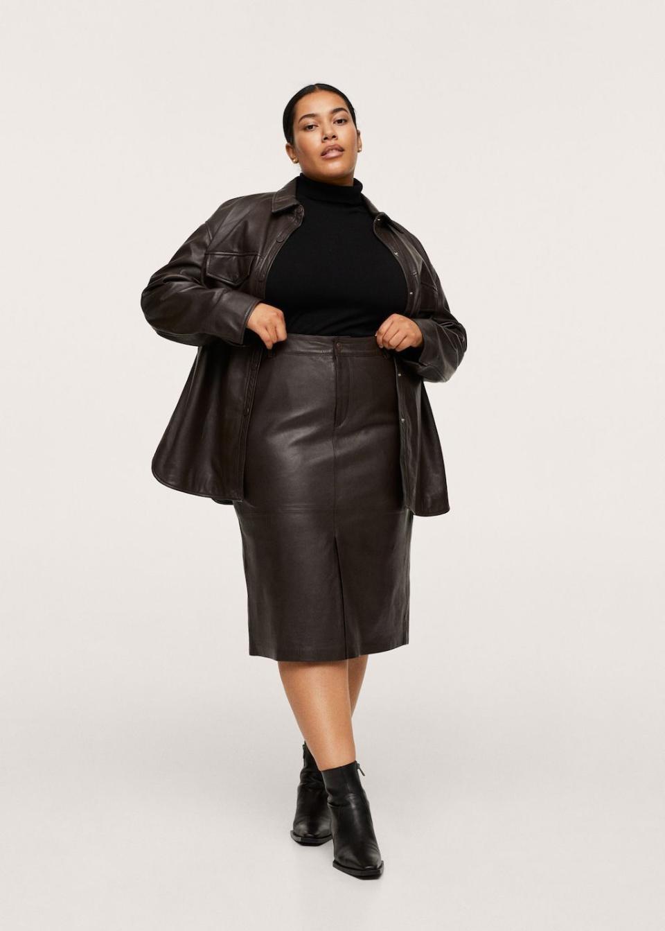 14) Leather Midi Skirt