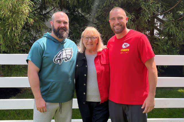 <p>Campbell's Chunky</p> Jason Kelce, Donna Kelce and Travis Kelce
