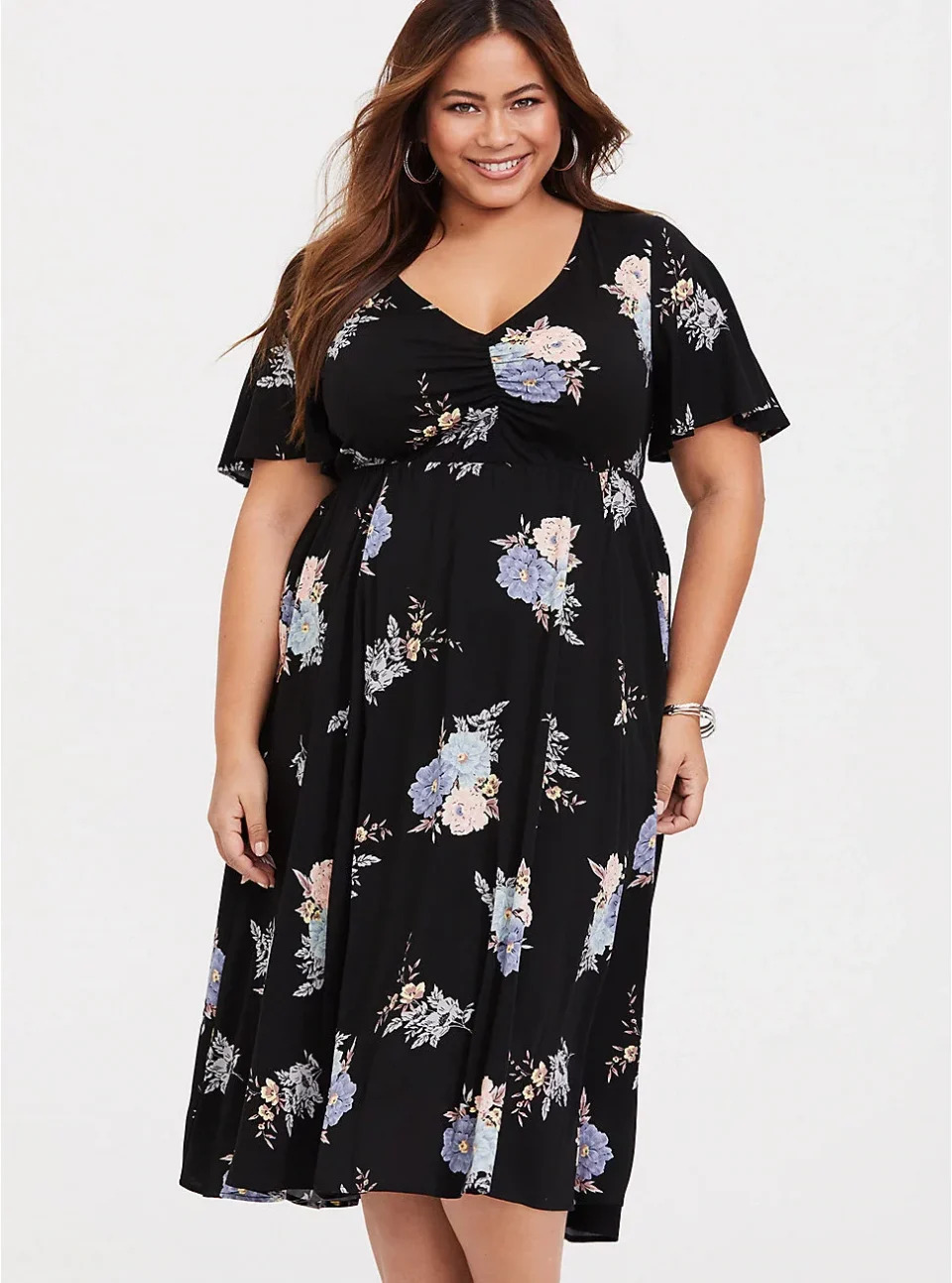 Layer this printed dress with an open cardigan and booties for a cozy fall look.&nbsp;<a href="https://fave.co/2Q3ZDbd" target="_blank" rel="noopener noreferrer"><strong>Find it for $34 at Torrid</strong>﻿</a>.