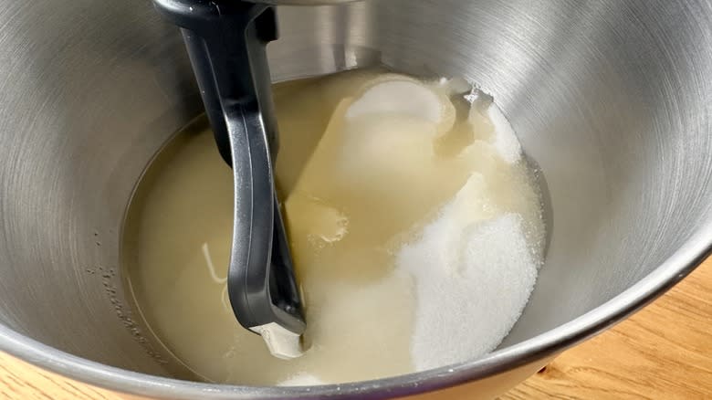 sugar butter oil in mixer