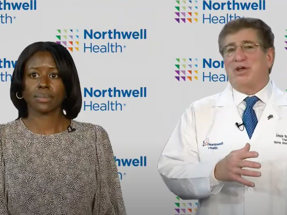 Dana Smith and Dr Teperman during a press conference at Northwell Health.  (YouTube/Northwell Health)